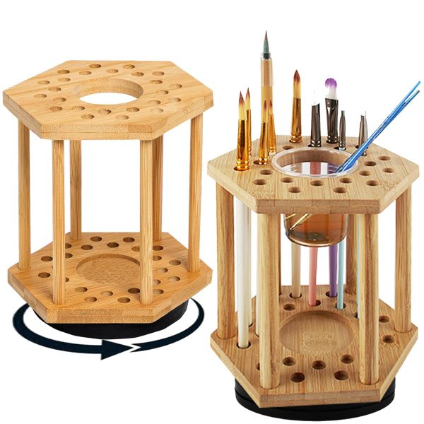 Bamboo Rotating Paint Brush Holder Bamboo Display Drying Stand Paint Brush Organizer China Factory Directsale - Image 2