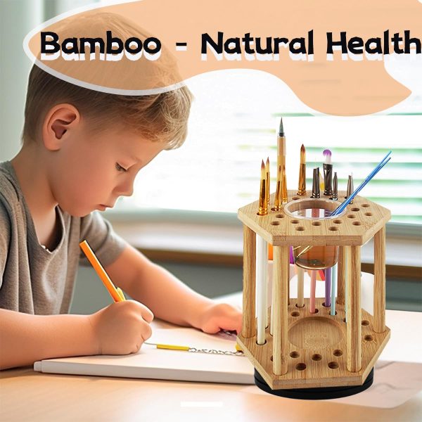 Bamboo Rotating Paint Brush Holder Bamboo Display Drying Stand Paint Brush Organizer China Factory Directsale - Image 3