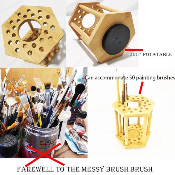 Bamboo Rotating Paint Brush Holder Bamboo Display Drying Stand Paint Brush Organizer China Factory Directsale - Image 5