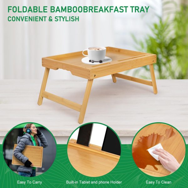 Bamboo Food Tray With Media Slot With Folding Legs China Factory Directsales - Image 6