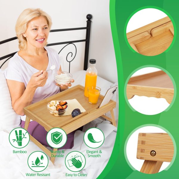 Bamboo Food Tray With Media Slot With Folding Legs China Factory Directsales - Image 5