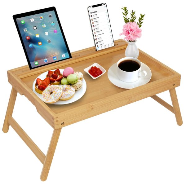 Bamboo Food Tray With Media Slot With Folding Legs China Factory Directsales