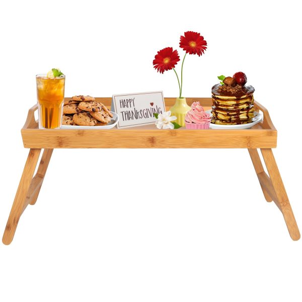 Bamboo Food Tray With Media Slot With Folding Legs China Factory Directsales - Image 2