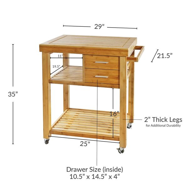 Bamboo Wood Rolling Kitchen Island Cart With Drawers Shelves China Factory Directsales - Image 5