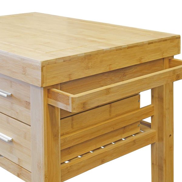 Bamboo Wood Rolling Kitchen Island Cart With Drawers Shelves China Factory Directsales - Image 4