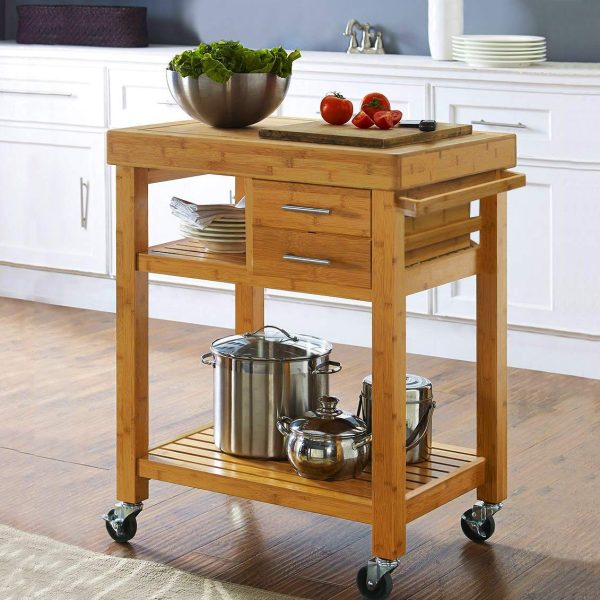 Bamboo Wood Rolling Kitchen Island Cart With Drawers Shelves China Factory Directsales