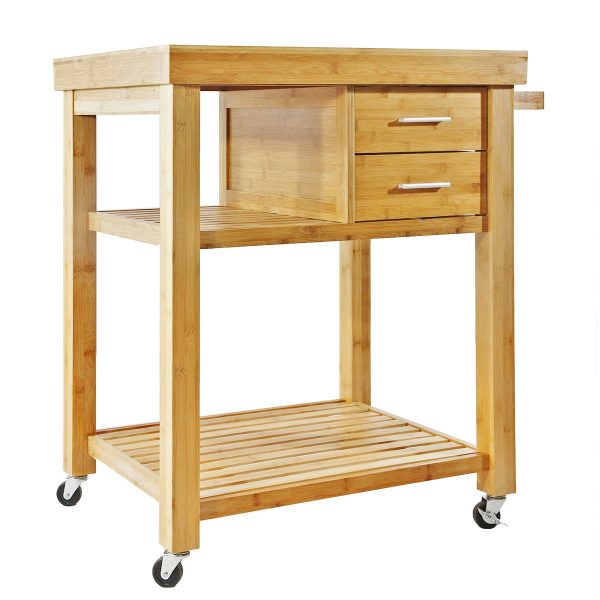 Bamboo Wood Rolling Kitchen Island Cart With Drawers Shelves China Factory Directsales - Image 2