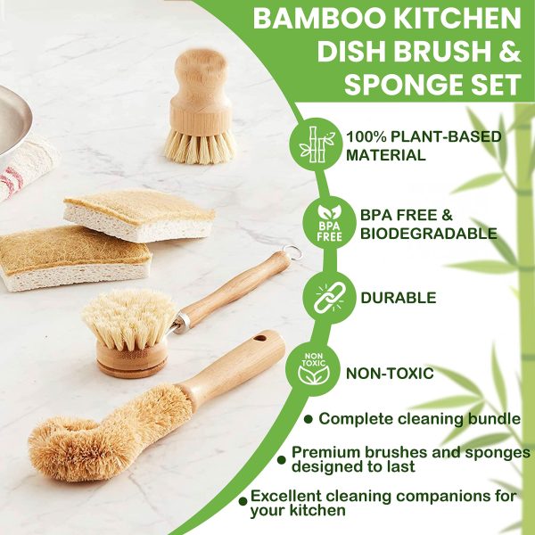 Bamboo Dish Brushes Kitchen Cleaning Set China Factory Directsales - Image 4