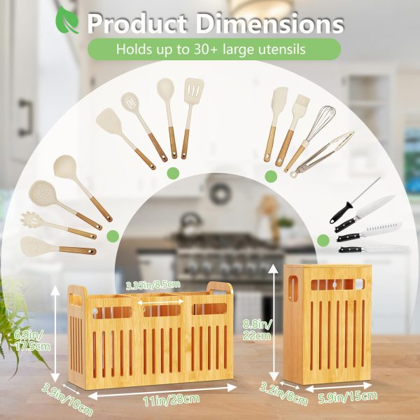 3 Compartments Bamboo Utensil Holder Set For Kitchen Countertop China Factory Directsales - Image 2