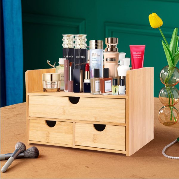 Bamboo Makeup Organizer With 3 Drawer Cosmetic Storage Organizer China Factory