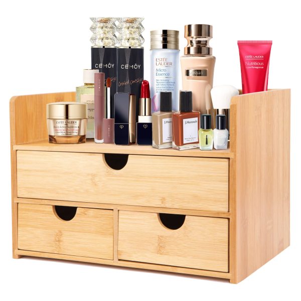 Bamboo Makeup Organizer With 3 Drawer Cosmetic Storage Organizer China Factory - Image 2