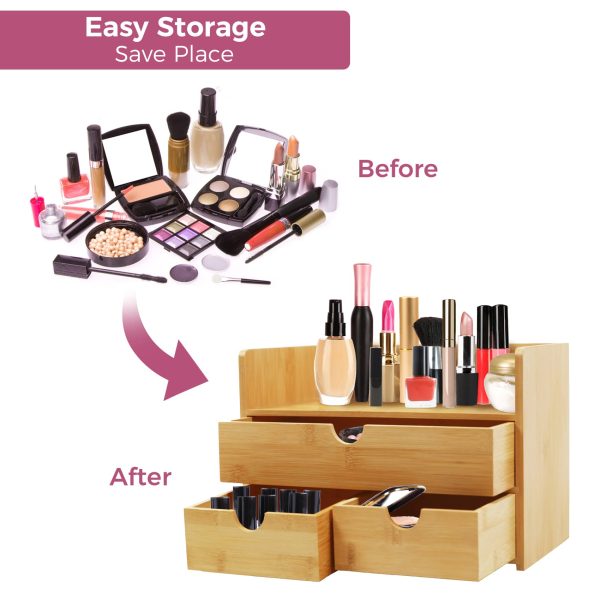 Bamboo Makeup Organizer With 3 Drawer Cosmetic Storage Organizer China Factory - Image 3