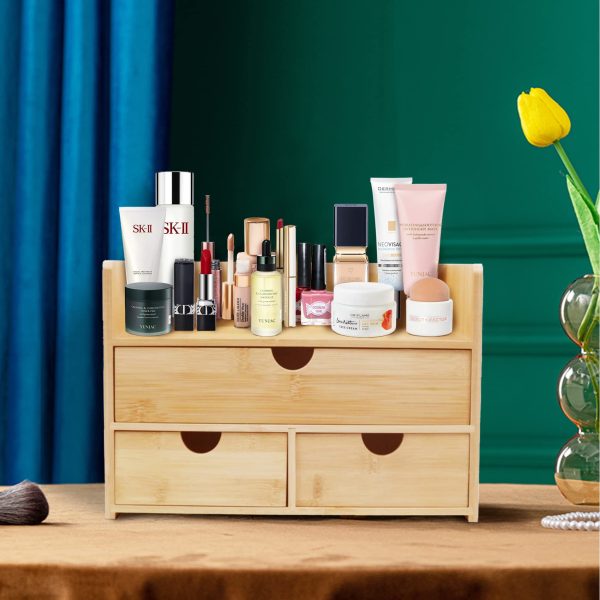 Bamboo Makeup Organizer With 3 Drawer Cosmetic Storage Organizer China Factory - Image 5