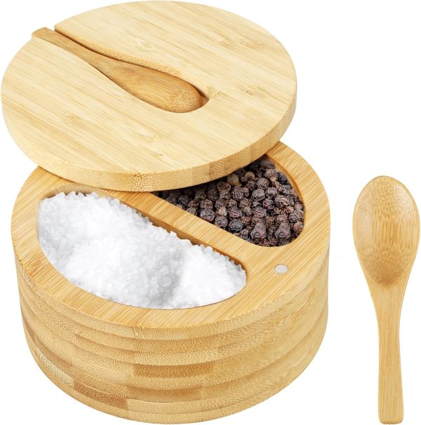 Bamboo Pepper Salt Cellar with Swivel Lid and Mini Spoon China Factory