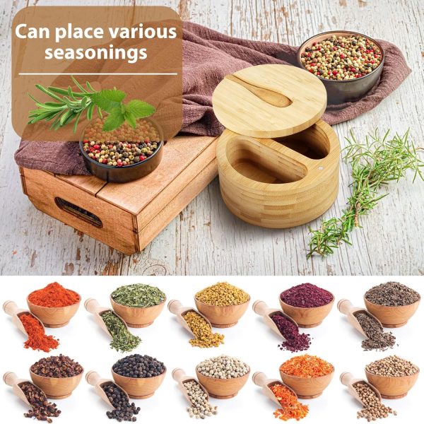 Bamboo Pepper Salt Cellar with Swivel Lid and Mini Spoon China Factory - Image 4