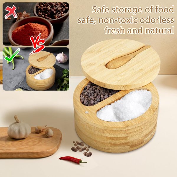 Bamboo Pepper Salt Cellar with Swivel Lid and Mini Spoon China Factory - Image 2