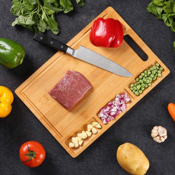 Bamboo Cutting Board with 3 Built-in Compartments China Factory