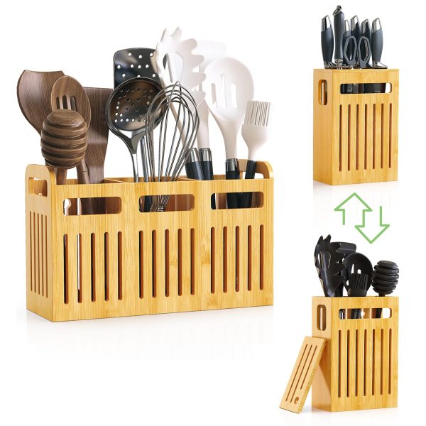 China Factory Direct Supplier Large Bamboo Utensil Holder Set Kitchen Utensil Organizer - Image 7