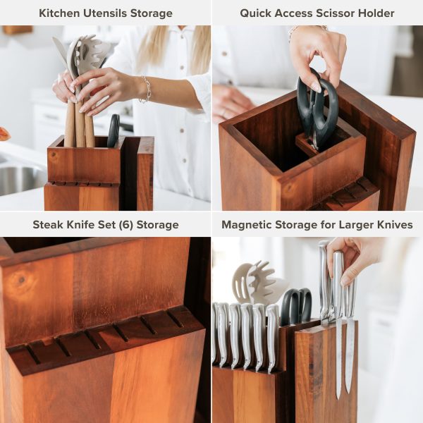 China Factory Direct Supplier Bamboo Wood Magnetic Knife Block and Cooking Utensil Holder Sleek Storage Non-Slip Rubber Feet Kitchen Countertop Organizer - Image 4