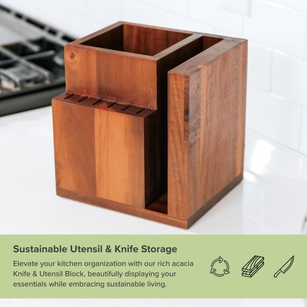 China Factory Direct Supplier Bamboo Wood Magnetic Knife Block and Cooking Utensil Holder Sleek Storage Non-Slip Rubber Feet Kitchen Countertop Organizer - Image 2