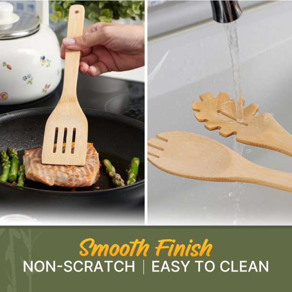 China Factory Direct Supplier 7 PCS Easy to Clean Bamboo Wooden Cooking Utensils Set Lightweight & Heat Resistant - Image 5