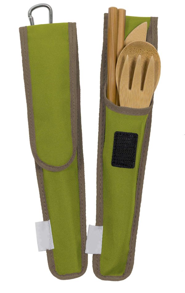 China Factory Direct Supplier Bamboo Utensil Travel Set Made from Sustainable Materials Includes Fork Knife Spoon Chopsticks Carabiner Clip - Image 7