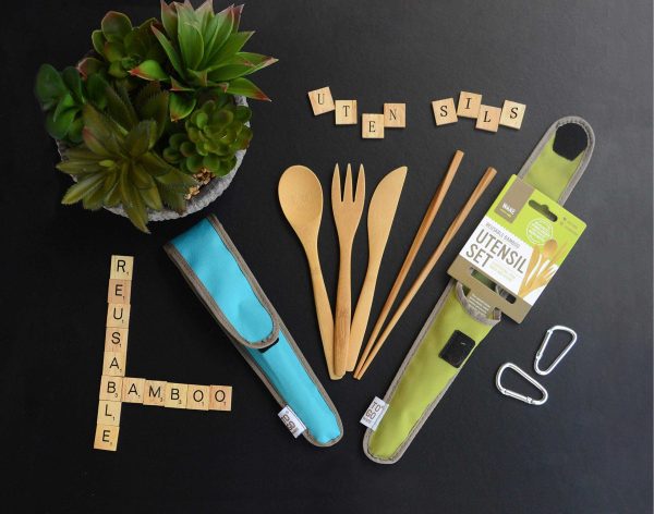 China Factory Direct Supplier Bamboo Utensil Travel Set Made from Sustainable Materials Includes Fork Knife Spoon Chopsticks Carabiner Clip - Image 6