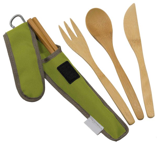 China Factory Direct Supplier Bamboo Utensil Travel Set Made from Sustainable Materials Includes Fork Knife Spoon Chopsticks Carabiner Clip - Image 5