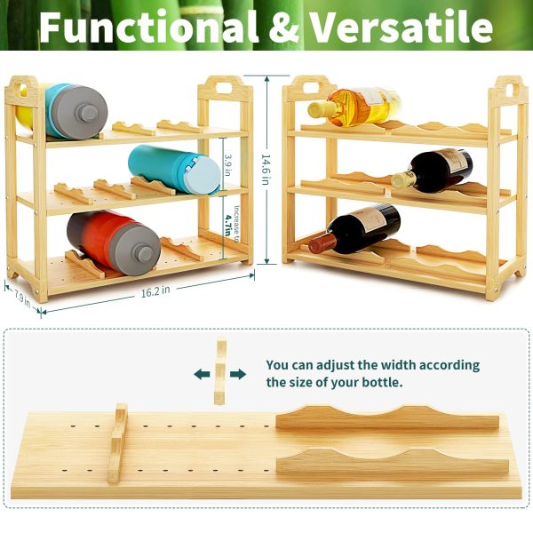 China Factory Direct Supplier 4 Layer Adjustable Bamboo Water Bottle Holder 20 Freestanding Wine Rack Storage - Image 6