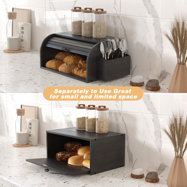 China Factory Direct Supplier Bamboo Dobule Layer Roll Top Bread Bin With Silverware Basket Bamboo Bread Box - Image 4