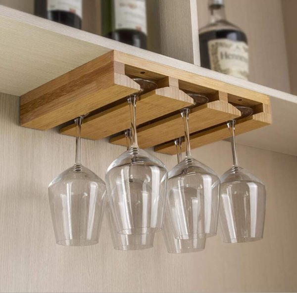 China Factory Direct Supplier Durable and Elegant Bamboo Under Cabinet Stemware Rack Bamboo Wine Glass Holder