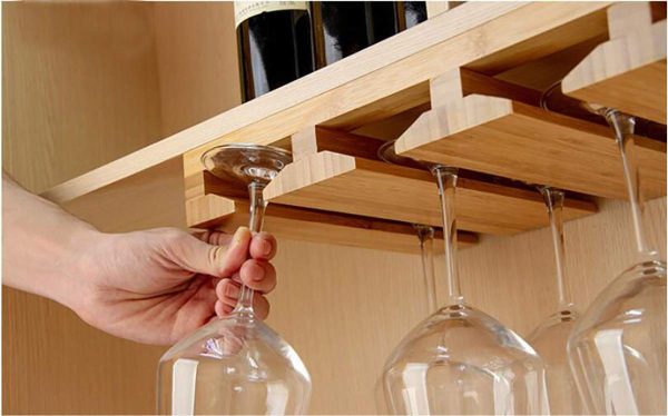 China Factory Direct Supplier Durable and Elegant Bamboo Under Cabinet Stemware Rack Bamboo Wine Glass Holder - Image 4