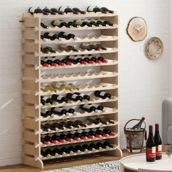 China Factory Direct Supplier Wood Floor Wine Racks Stackable Free Standing Wood Holder Display Shelves