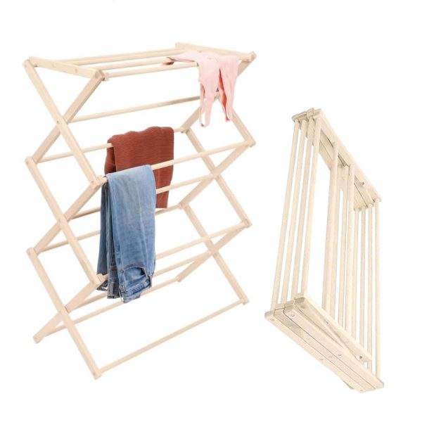 China Factory Direct Supplier Wood Clothes Drying Rack Solid Wood Laundry Rack Durable Wood Folding Drying Rack