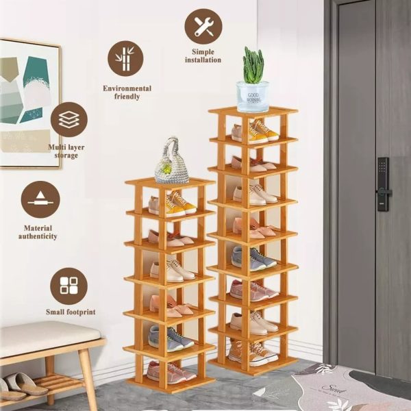 China Factory Direct Supplier Bamboo Shoe Rack Organizer 7 Tier Shoe Free Standing Storage Shelf - Image 3