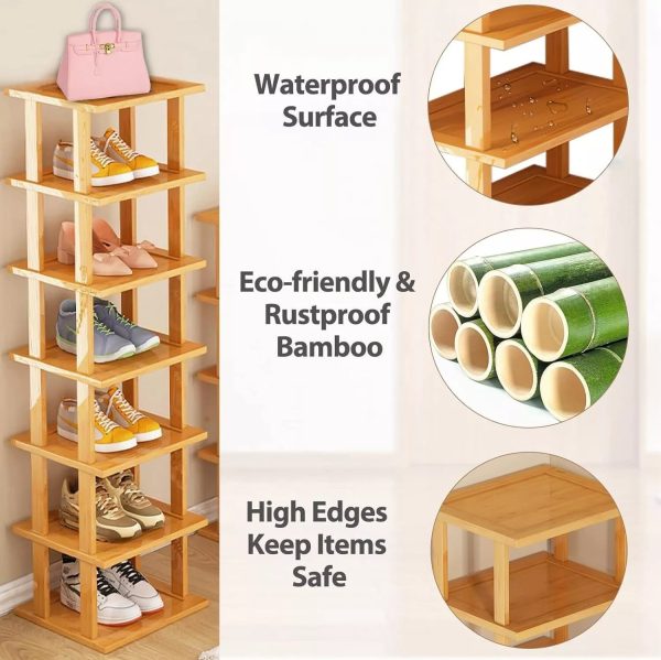 China Factory Direct Supplier Bamboo Shoe Rack Organizer 7 Tier Shoe Free Standing Storage Shelf - Image 5