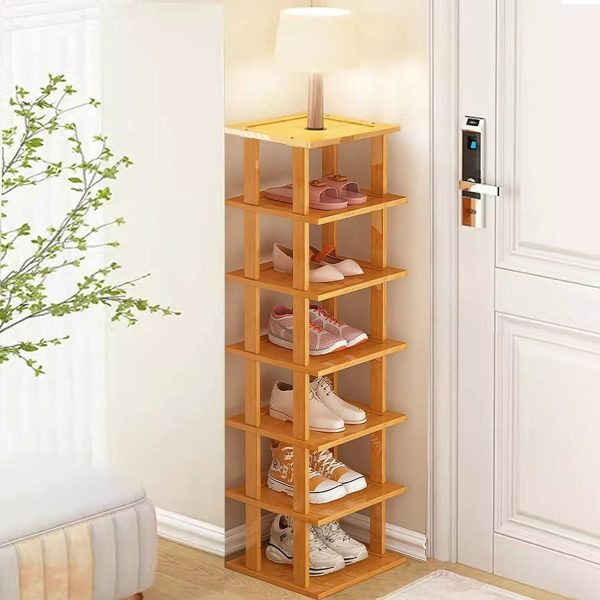 China Factory Direct Supplier Bamboo Shoe Rack Organizer 7 Tier Shoe Free Standing Storage Shelf