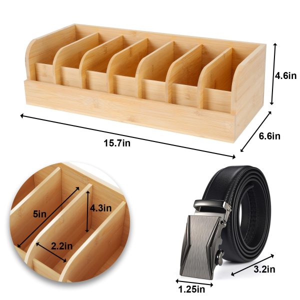 China Factory Direct Supplier 6 Compartments Bamboo Belt Organizer Belt Organizer For Closet and Drawer Bamboo Display Case Belt Holder - Image 5