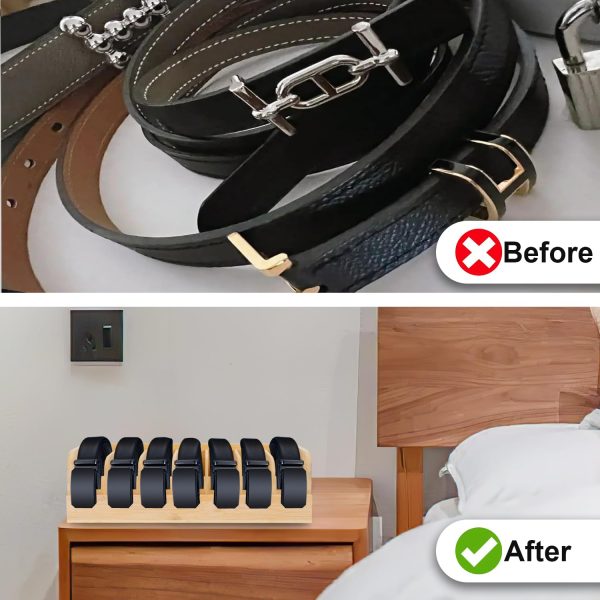 China Factory Direct Supplier 6 Compartments Bamboo Belt Organizer Belt Organizer For Closet and Drawer Bamboo Display Case Belt Holder - Image 2