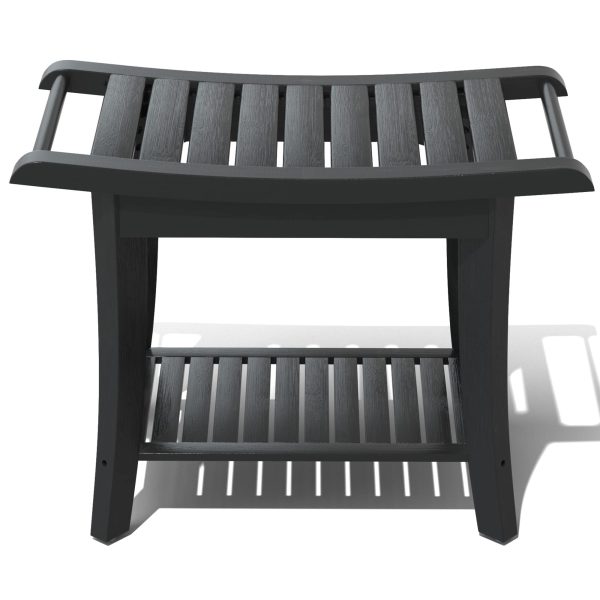 China Factory Direct Supplier Bamboo Black Shower Stool Bench Waterproof With Storage Shelf For Shaving Legs - Image 7