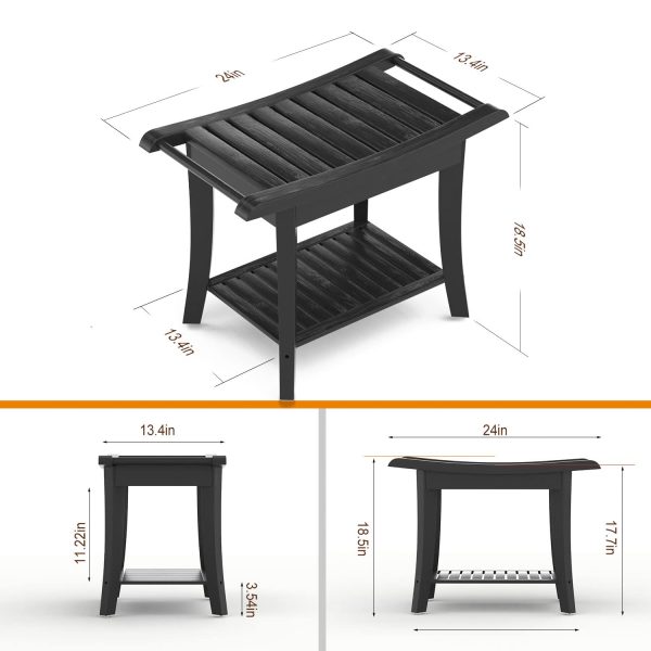 China Factory Direct Supplier Bamboo Black Shower Stool Bench Waterproof With Storage Shelf For Shaving Legs - Image 5