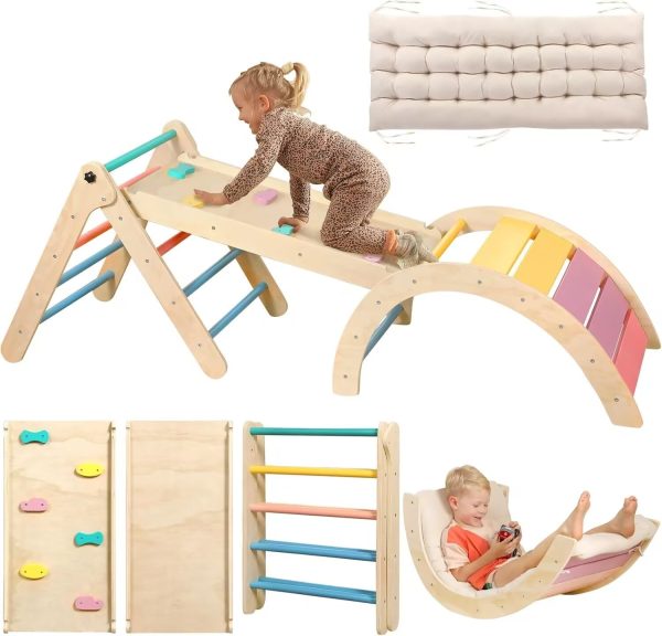 China Factory Direct Supplier Wood Triangle Set With Cushion Toddler Climbing Toys Indoor Montessori Foldable Climbing Set - Image 7