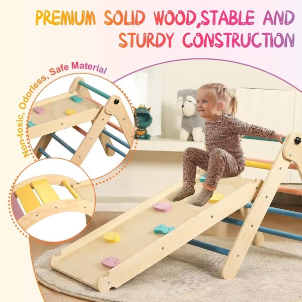 China Factory Direct Supplier Wood Triangle Set With Cushion Toddler Climbing Toys Indoor Montessori Foldable Climbing Set - Image 6