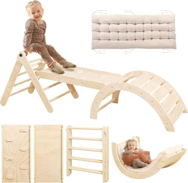 China Factory Direct Supplier Wood Triangle Set With Cushion Toddler Climbing Toys Indoor Montessori Foldable Climbing Set