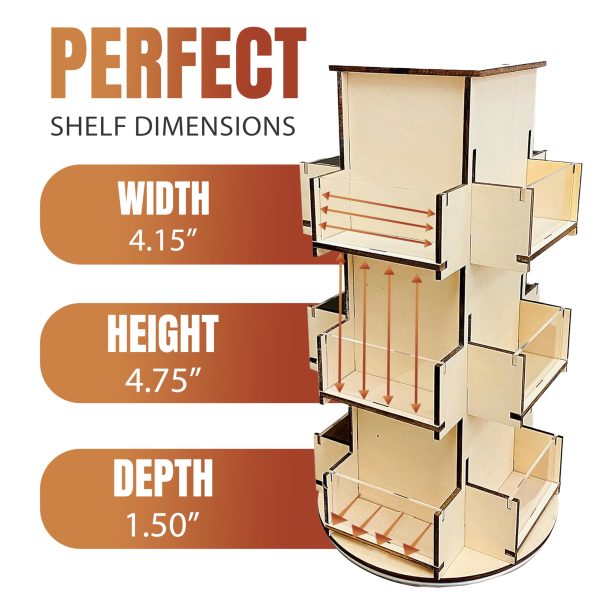 China Factory Direct Supplier 3 Tier Wooden Organizer 4 Sided Display Rack 360 Degree Spinning Multi Pocket Tabletop Display Stand - Image 4