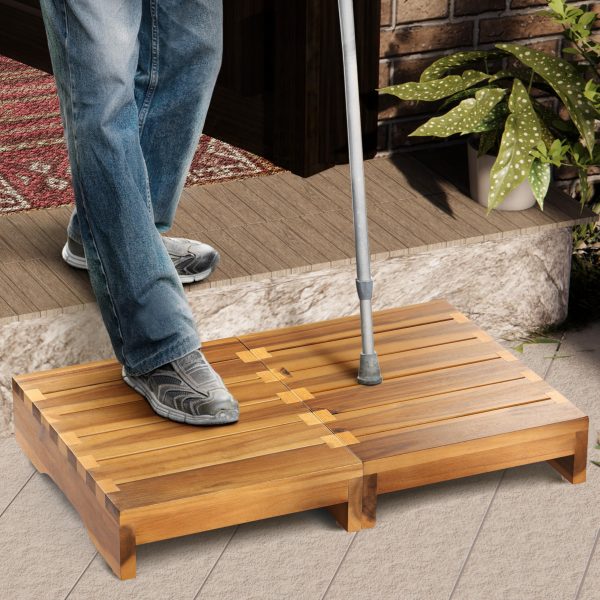 China Factory Direct Supplier Acacia Wood High Riser Step Stool For Bed Wooden Mobility Stepping Stool For Adults Kids