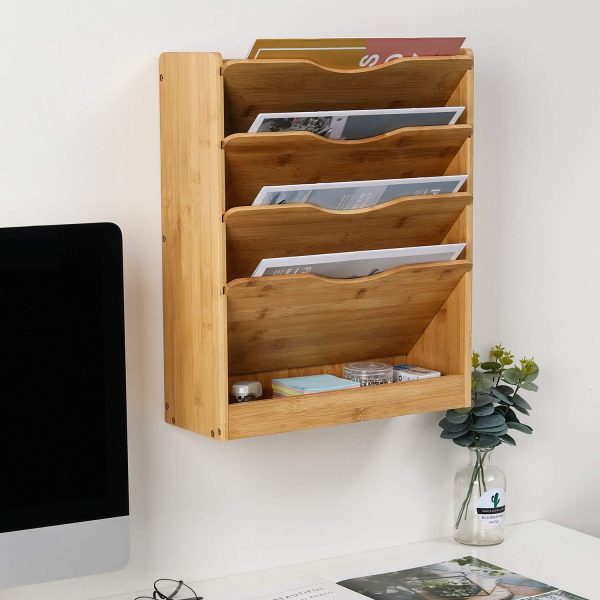 China Factory Direct Supplier 5 Tier Bamboo Wall File Storage Shelf Hanging Vertical Tableware Storage Hanging Mail Organizer - Image 7