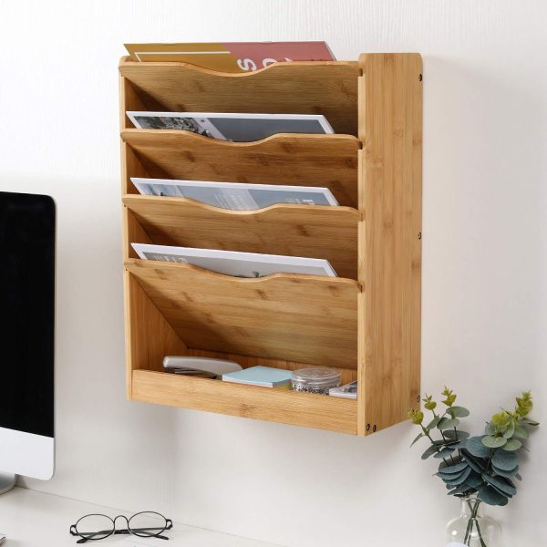 China Factory Direct Supplier 5 Tier Bamboo Wall File Storage Shelf Hanging Vertical Tableware Storage Hanging Mail Organizer