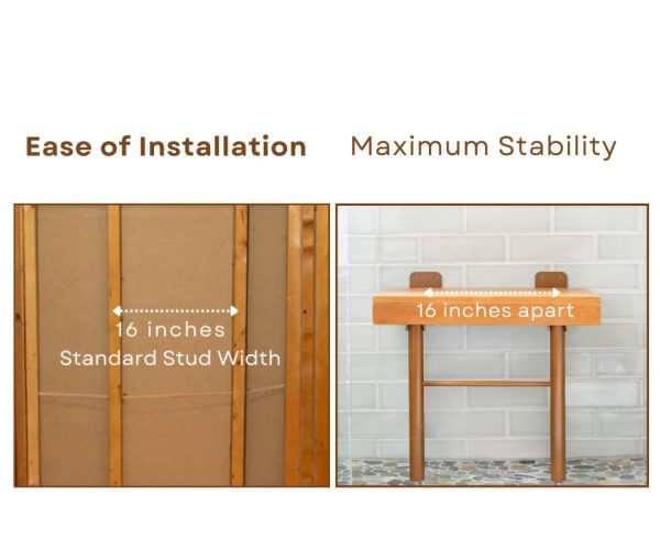 China Factory Direct Supplier Wooden Folding Shower Seat Wall Mounted Solid Folding Shower Bench Teak Folding Shower Seat - Image 4