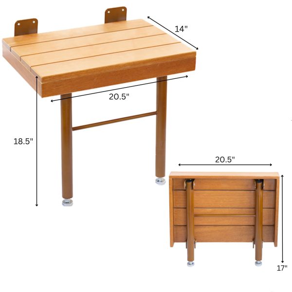 China Factory Direct Supplier Wooden Folding Shower Seat Wall Mounted Solid Folding Shower Bench Teak Folding Shower Seat